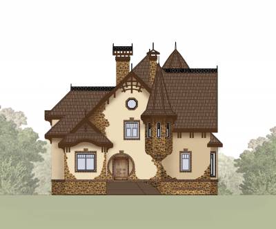 Дизайн фасада загородного дома (частичная облицовка фасада камнем)